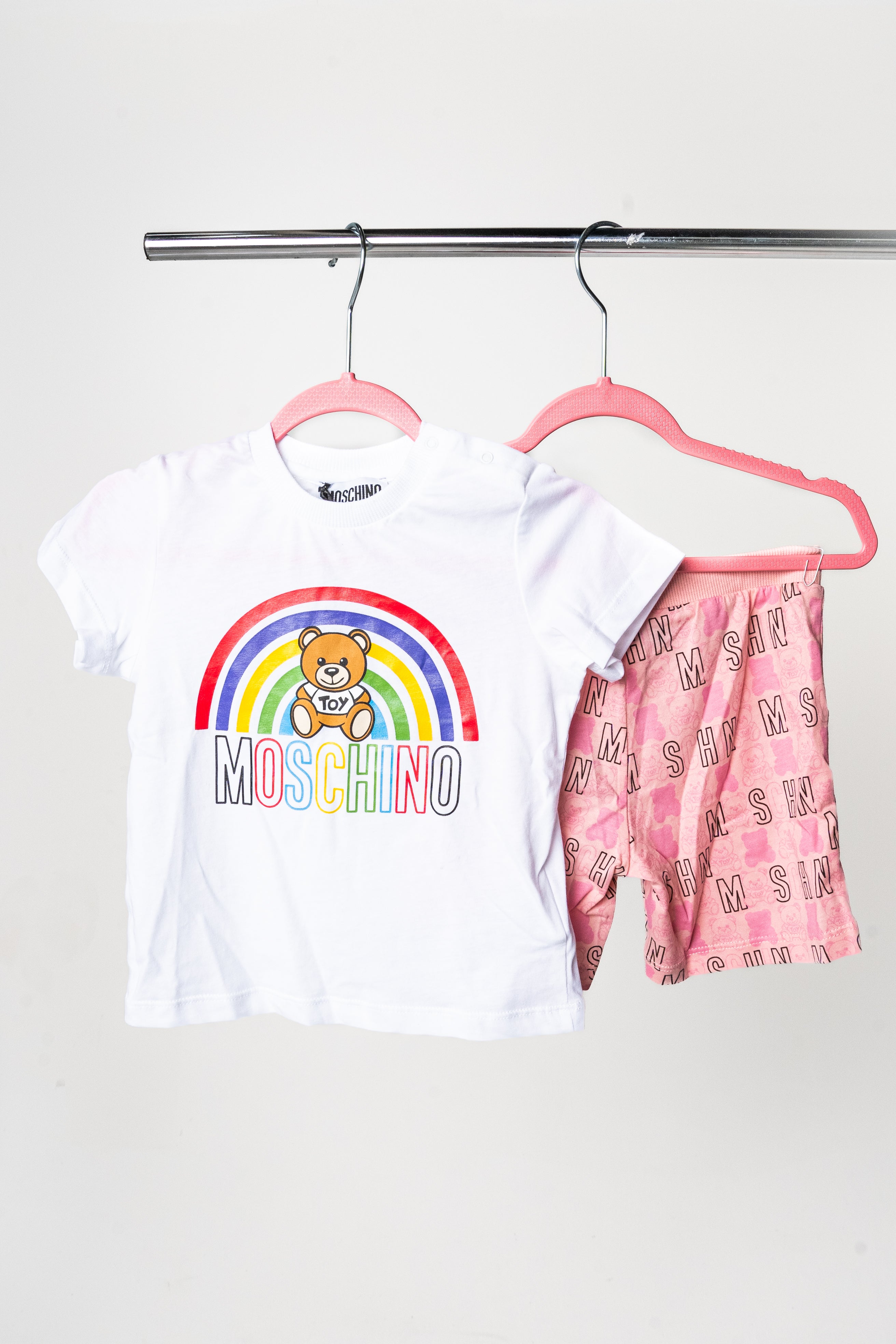 Moschino - Baby sugar pink rainbow toy t-shirt and shorts set