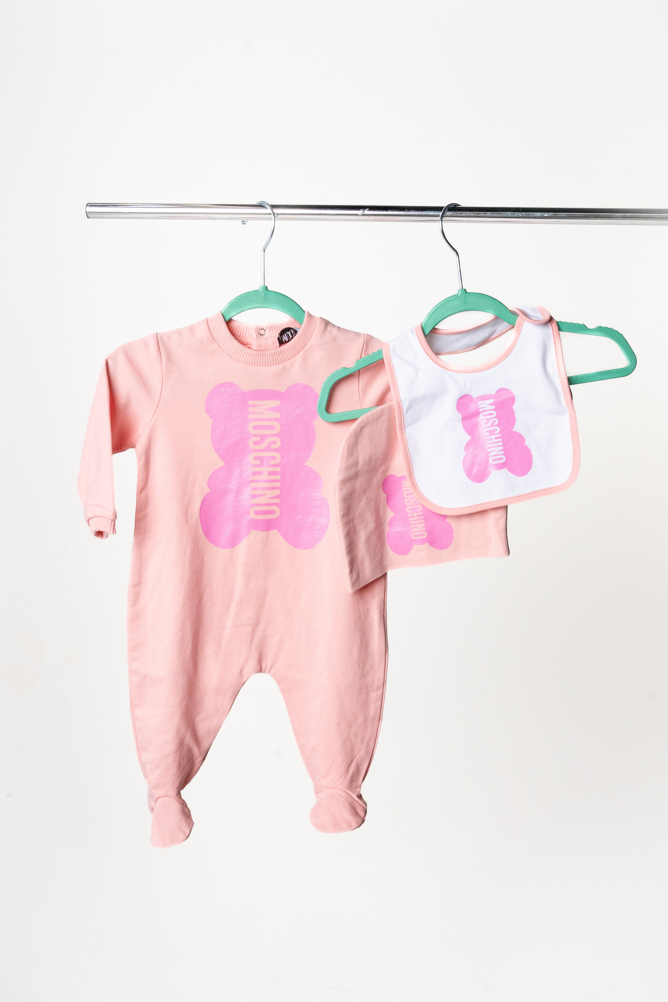 Moschino - Baby bodysuit with hat sugar pink gift box