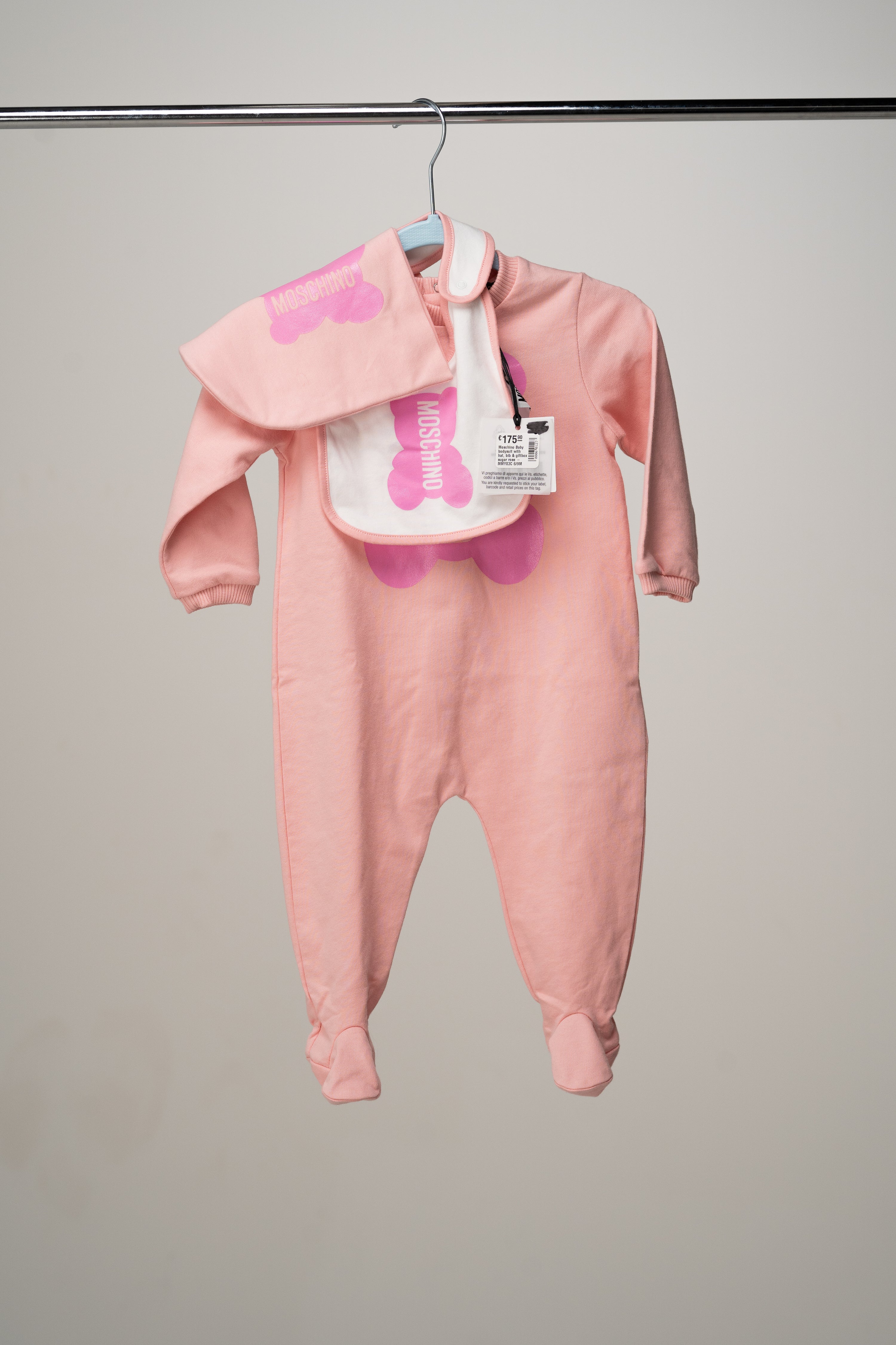 Moschino - Baby bodysuit with hat, bib & giftbox sugar rose