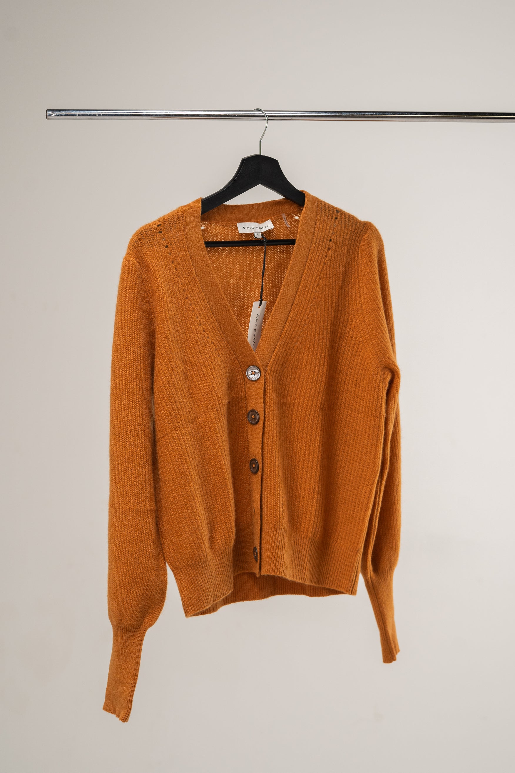 White + Warren - Exaggerated Puff Sleeve Cardigan in Amber Heather