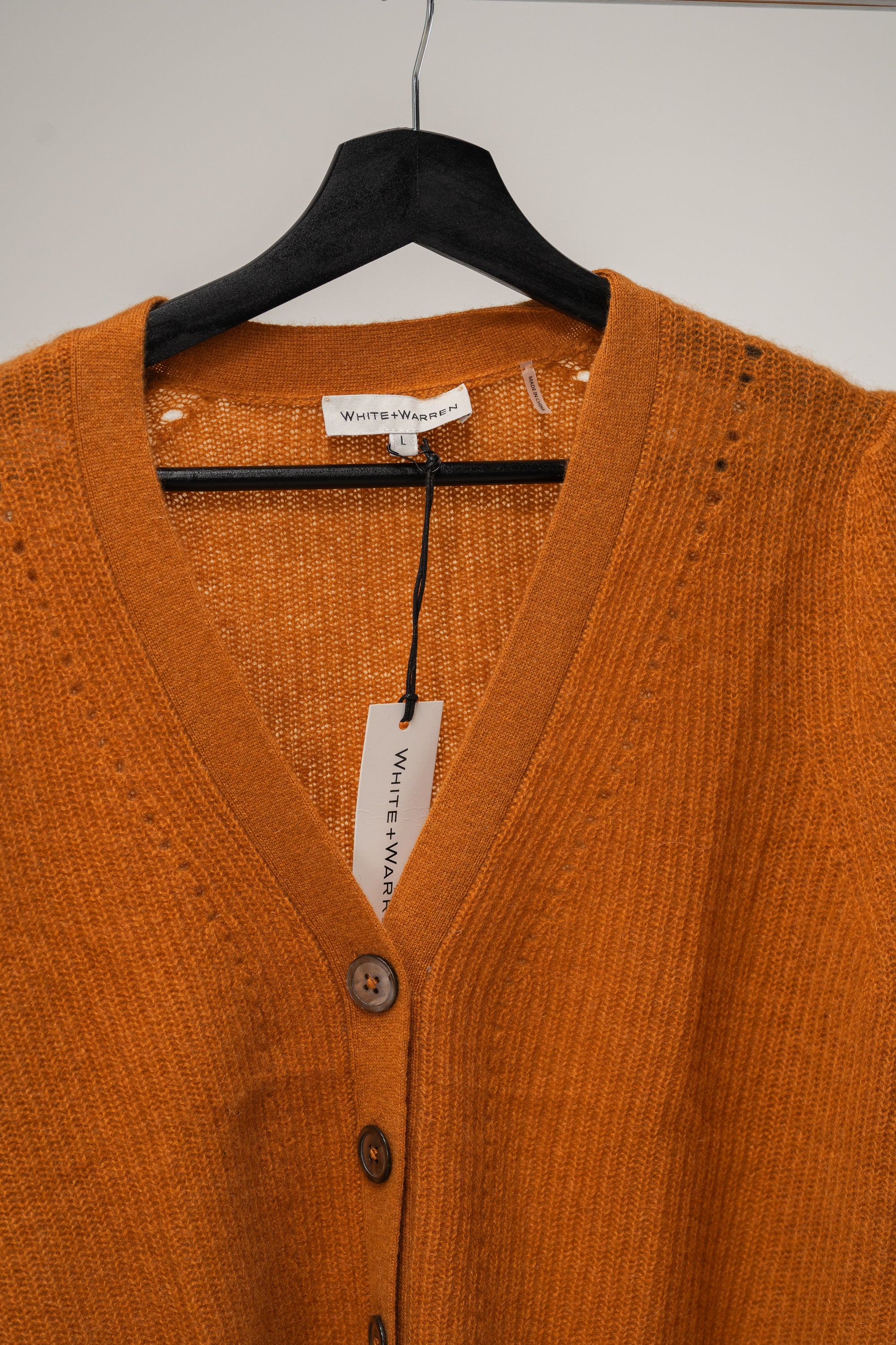 White + Warren - Exaggerated Puff Sleeve Cardigan in Amber Heather